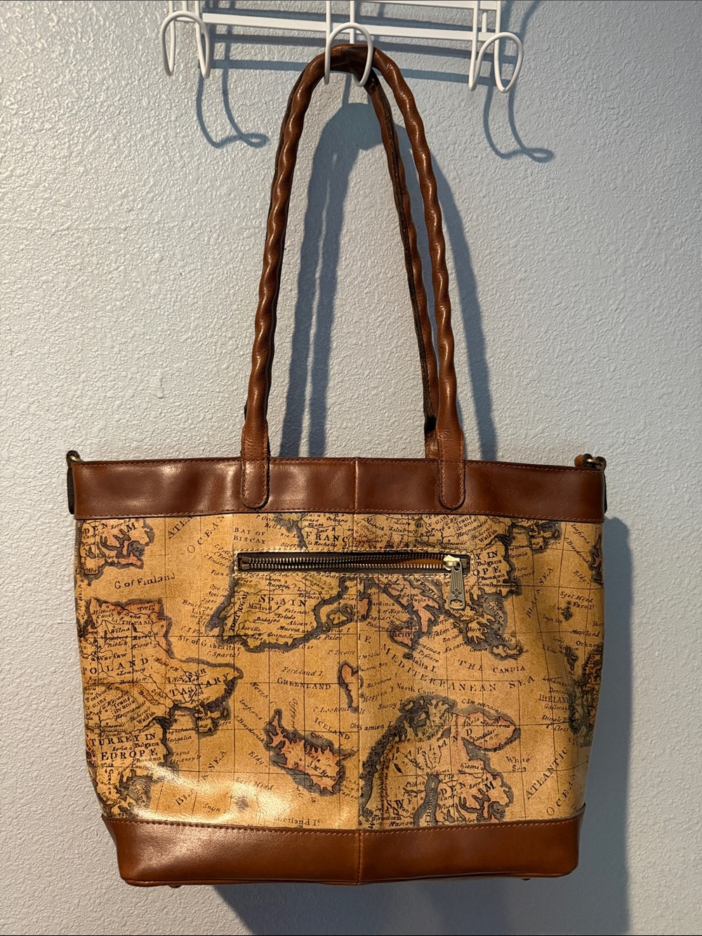 Vintage Map Print Tote Bag in Brown-Patricia Nash-used once